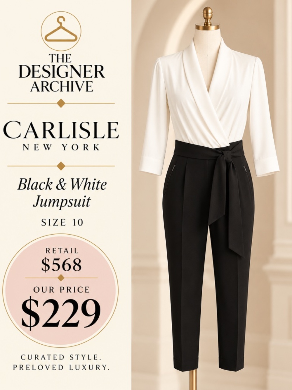Carlisle New York Black & White Tailored Jumpsuit Size 10